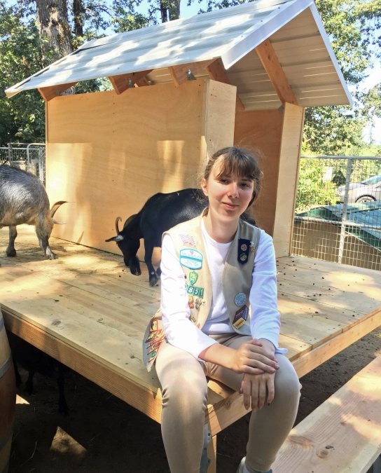 Longtime volunteer built our therapy goats this beautiful shelter (goatopia)